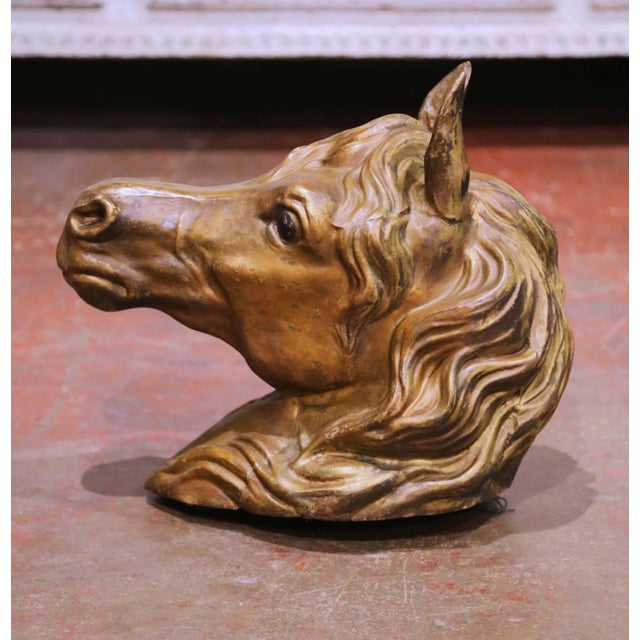Add a bold equestrian accent to your wall with this striking antique French horse head, crafted circa 1880 and executed in...