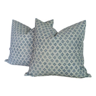 Namay Samay Tali Blue Block Print Pillows - Set of 2 For Sale