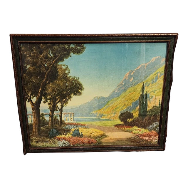 R. Atkinson Fox Print the Path to the Lake Original Frame 1920s Landscape Art Reproduction For Sale