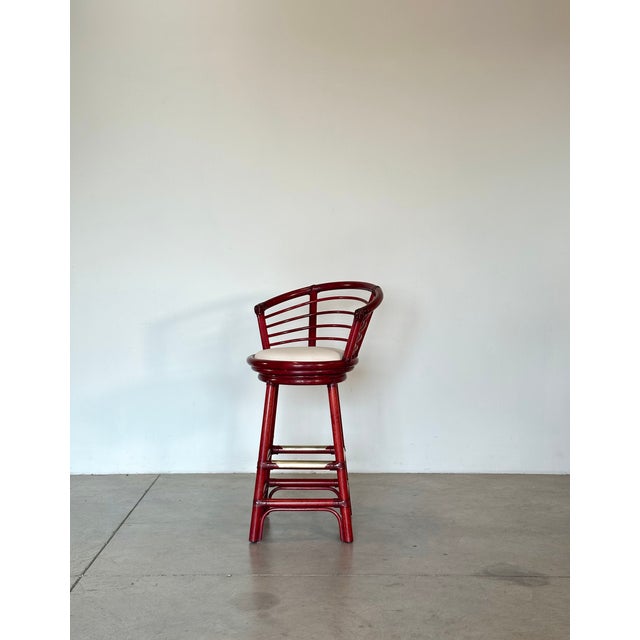 Rattan, Wood and Bamboo Swivel Bar Stools, 1970s, Set of 2 For Sale - Image 10 of 18