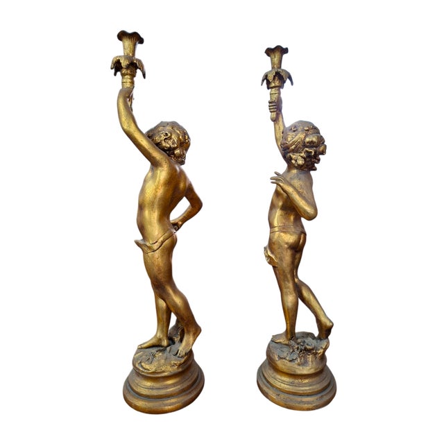 Unknown, Gold Leaf Candlestick Angels, 1950s, Epoxy Resin, Set of 2, in Flawless conditions. Designed 1950 to 1959