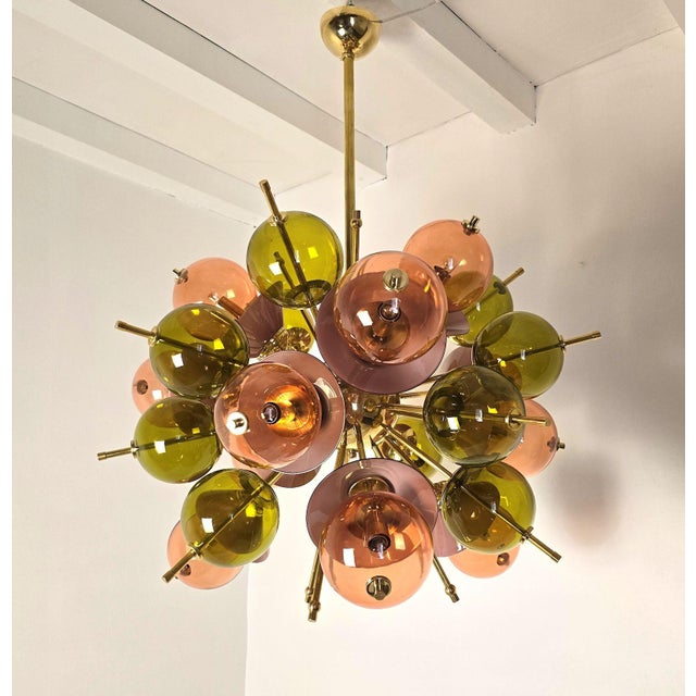 1990s 1990s Mid Century Modern Glass and Brass Sputnik Chandelier, Italy For Sale - Image 5 of 13