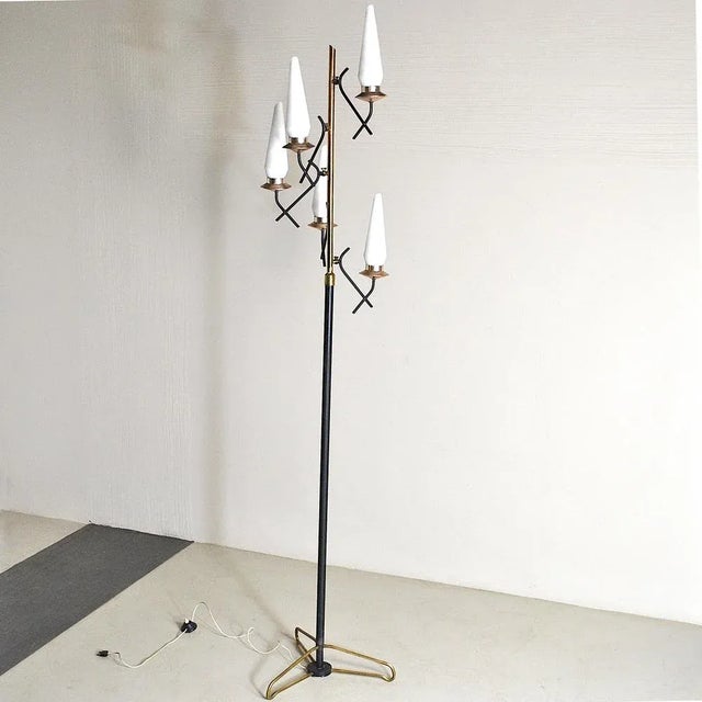 Opaline Glass & Brass Floor Lamp by Stilnovo, 1950s For Sale - Image 6 of 12