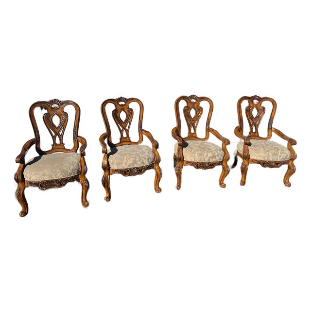 Set 4 Louia XV Rococo Arm Chairs Schinadig Furniture Wood Carvings For Sale