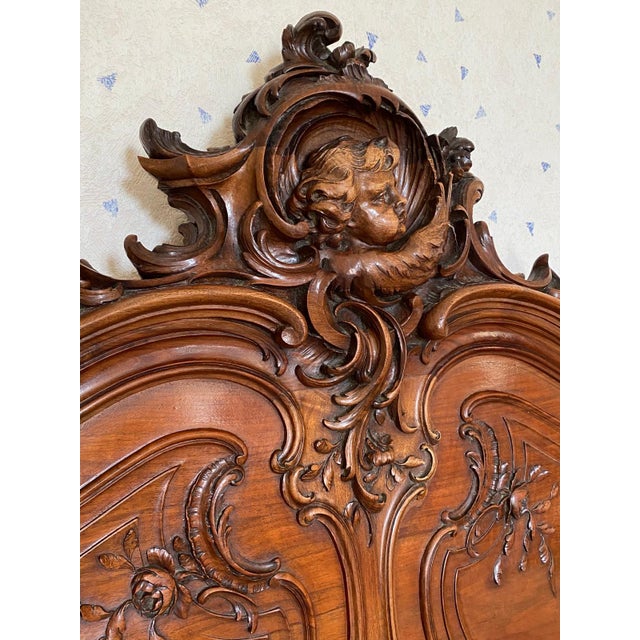 Baroque Louis XV Style Carved Walnut Bed, 1870 For Sale - Image 4 of 7