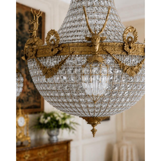 Late 20th Century French Louis XVI Gold Deer Chandeliers - Pair For Sale - Image 13 of 18