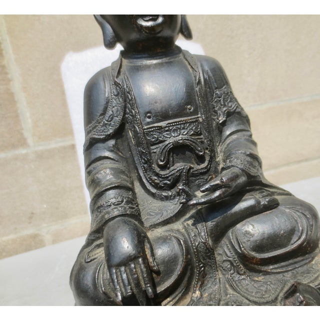 Antique Ming Bronze Seated Buddha Circa 16th-17th For Sale - Image 9 of 11