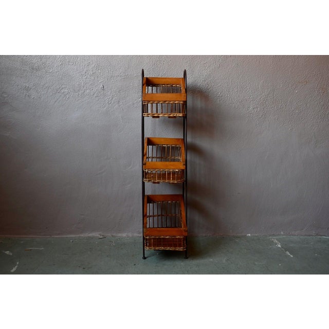 Rustic Grocery Store Shelf with Wrought Iron and Wicker Baskets, 1960s For Sale - Image 10 of 14