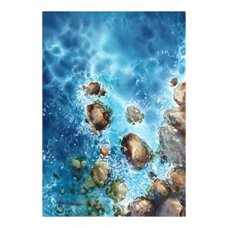 Crystal Laguna - Original Coastal Landscape Watercolor Painting on Paper For Sale