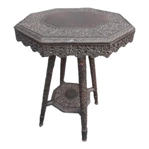 Mid 20th Century Southeast Asian Colonial Indochine Octagonal Hand-Carved Side Table