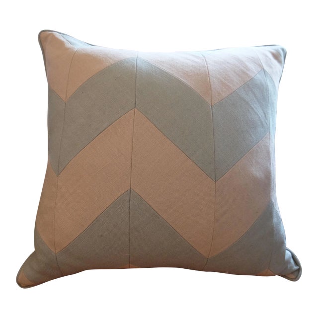 Blue & Ivory Chevron Pillow For Sale