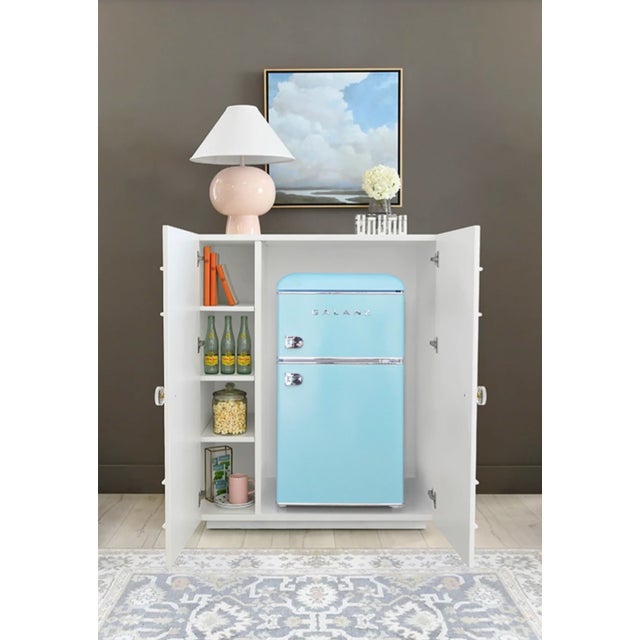 Matthew Izzo Home Judd Matte White Lacquer Storage Cabinet With Lucite and Brass Knobs For Sale In New York - Image 6 of 7