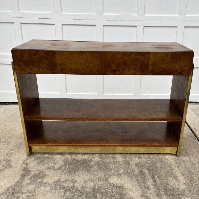 Mid 20th Century Founders Modern BurlWood & Brass Server For Sale - Image 5 of 10