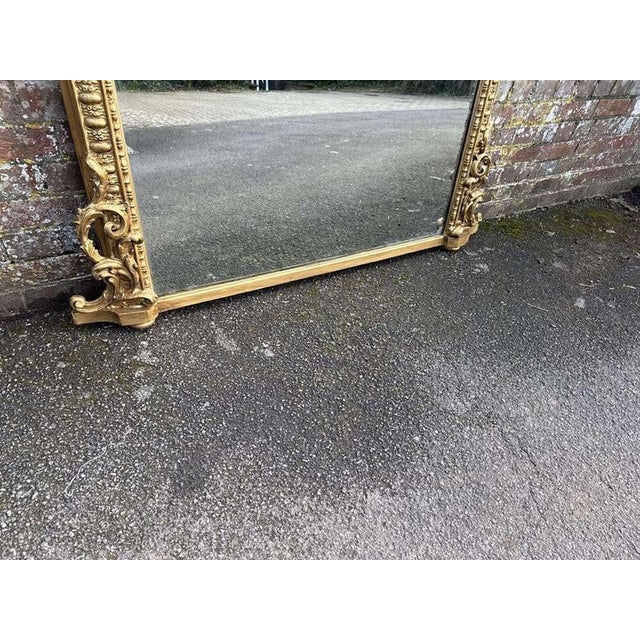 Large Antique English Arched Gilt Overmantle Mirror For Sale - Image 4 of 7