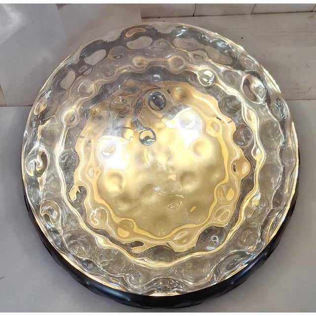 Metal Vintage Ceiling Lamp with Patinated Brass Trim and Amber-Tinted Glass Shade, 1970s For Sale - Image 7 of 9