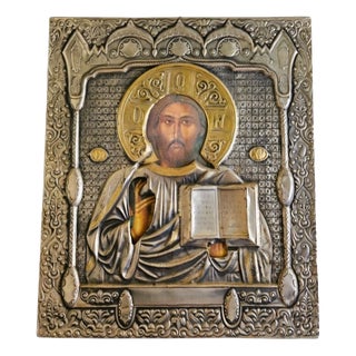 Orthodox Icon in Wood and Silver, 1800s For Sale