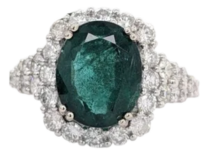 3Ct Dazzling Emerald Ring With Earth Mined Diamonds: Solid 14k Gold, Oval 11x9mm, Size 6.75