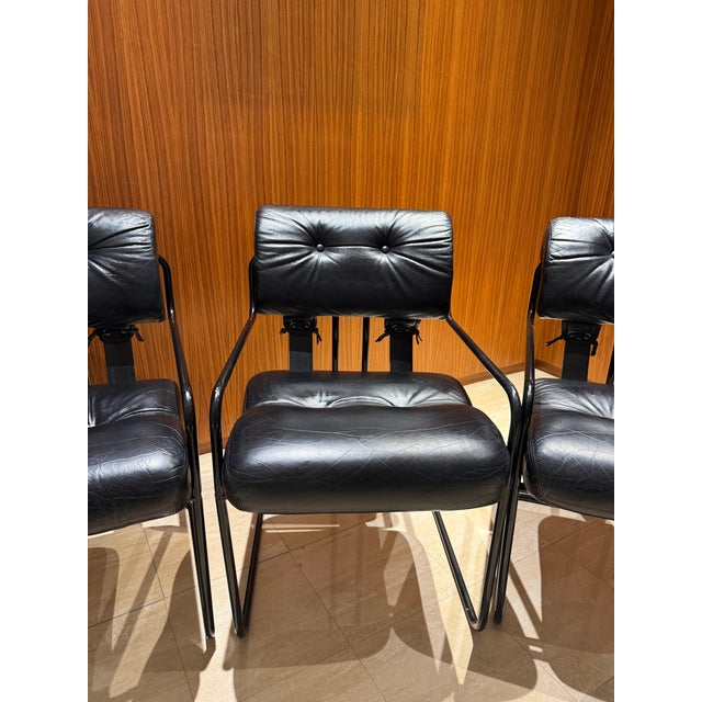 1980s Set of 6 I4 Mariani Tucroma Chairs in Black Leather by Guido Faleschini For Sale - Image 5 of 15