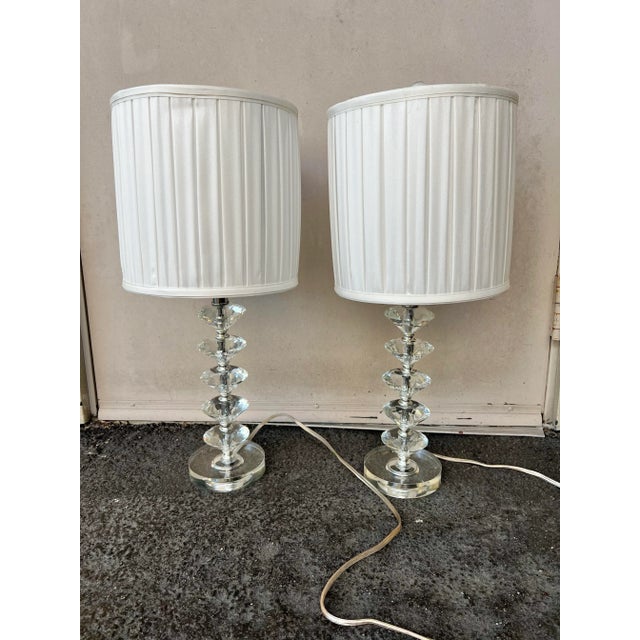 Vintage Glass Stacked Lamps With Shades - Set of 2 For Sale - Image 4 of 5
