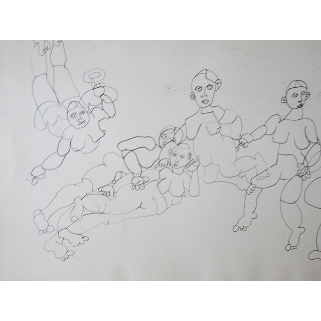 Late 20th Century Vintage Abstract Dancing Nude Women Pen and Ink Drawing For Sale - Image 5 of 6