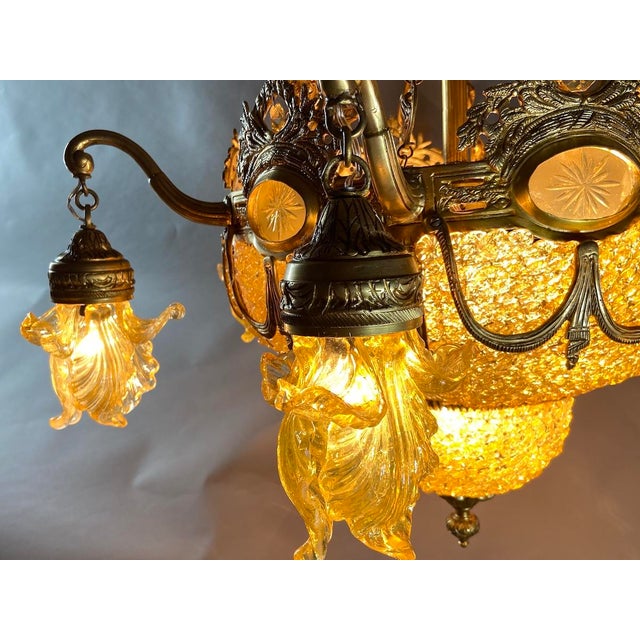 1970 French Louis XVI Bronze Gold Crystal Chandelier For Sale - Image 11 of 18