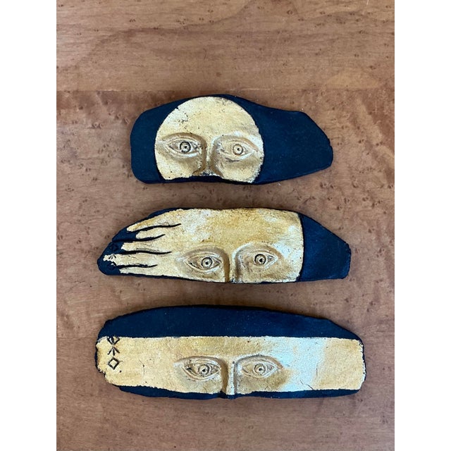 Vintage Gold Leaf Face Pottery Stripes - Set of 3 For Sale - Image 10 of 12