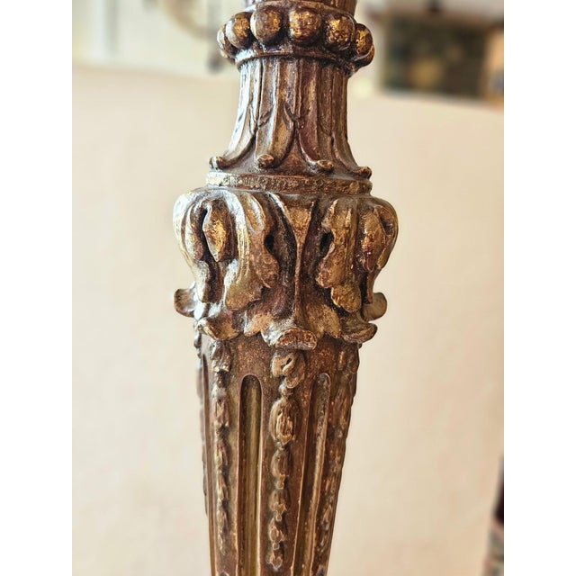 French Vintage Carved Giltwood Ornate Floor Lamp For Sale - Image 3 of 12