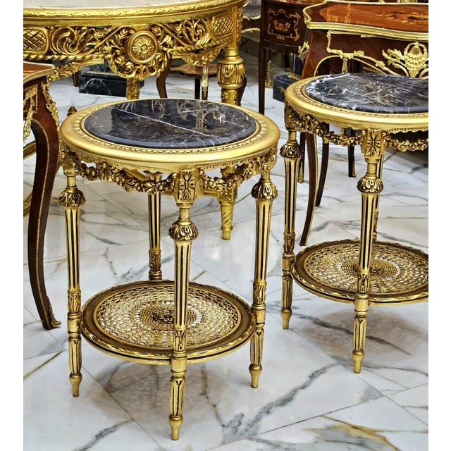 French Elegant French Louis XV Side Table With Floral Marquetry & Gilt Details For Sale - Image 3 of 6