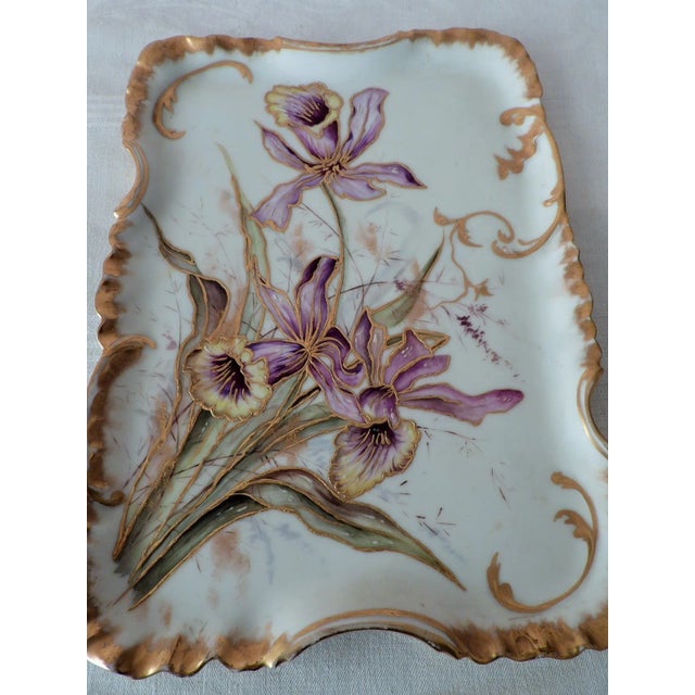 This marvelous antique Art Nouveau display or serving tray is created in gorgeous Limoges white porcelain, is hand painted...
