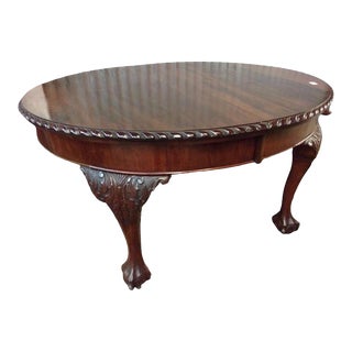 Late 19th Century Antique English Chippendale Mahogany Table With Hand Crank and One Leaf. Ball and Claw Feet With Rope Detail For Sale