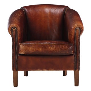 Dutch Art Deco Style Leather Club Chair, C. 1950. For Sale