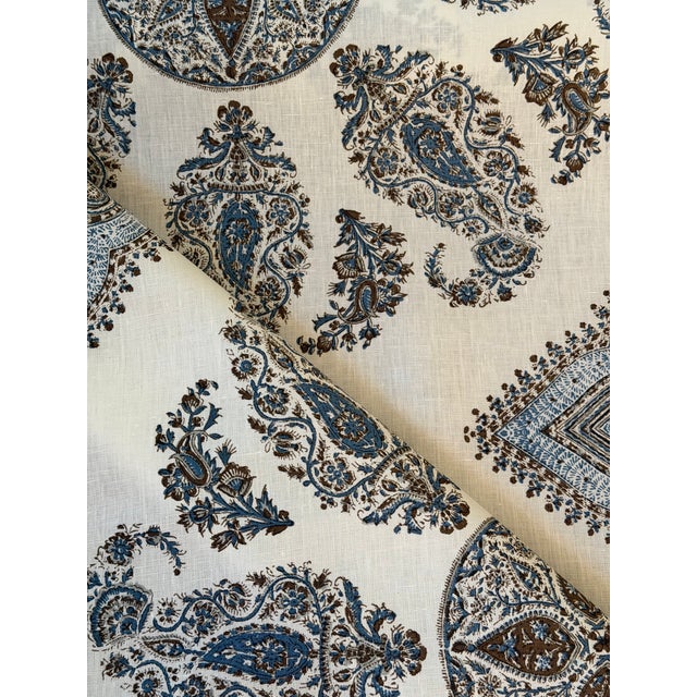 Peter Dunham Samarkand by Peter Dunham Linen Fabric Color Blue / Brown 2 7/8 Yards For Sale - Image 4 of 6