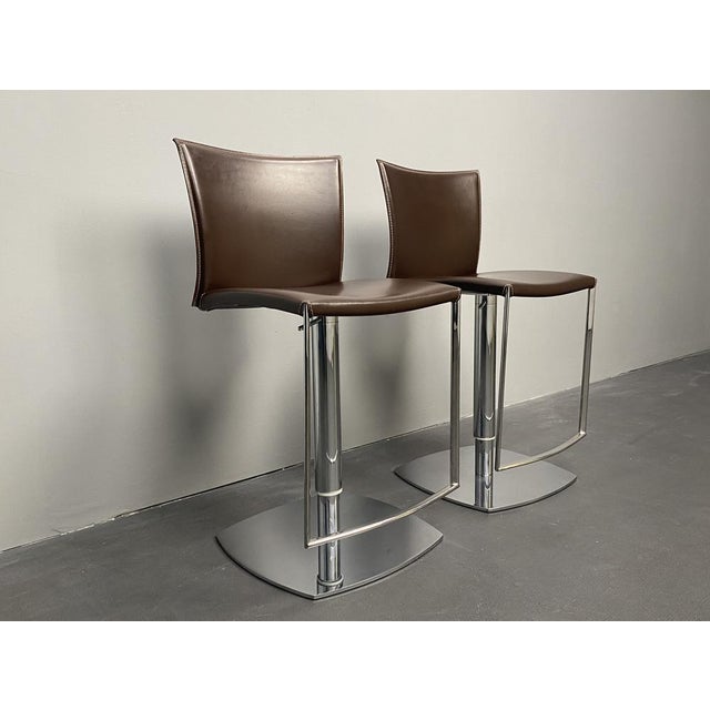 Set of German Nobile Bar Stools in Leather with Chrome Frame by Draenert, 1990s, in Very Good conditions. Designed from...