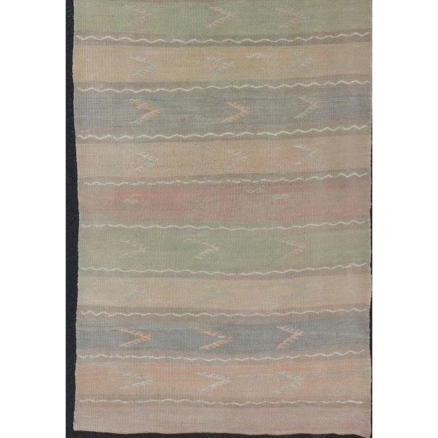 Mid 20th Century Vintage Hand Woven Turkish Kilim Runner With Stripes in Multi Soft Colors For Sale - Image 4 of 10