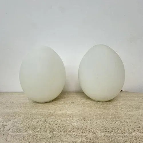 1970s Vintage Egg Shaped Table Lamps in Opaline Glass, 1970s, Set of 2 For Sale - Image 5 of 12