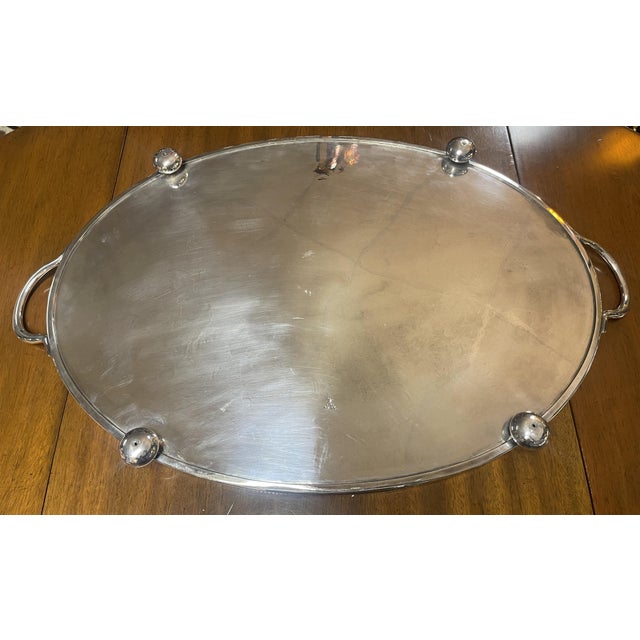 English Large English Engraved Silver Plate Gallery Tray For Sale - Image 3 of 6
