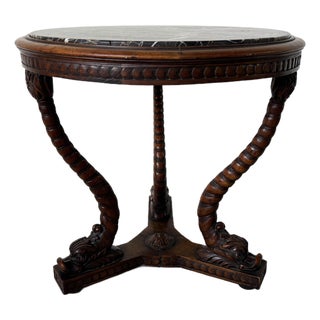 19th Century French Carved Dolphin Base Marble Top Center / Accent Table For Sale