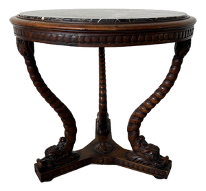 19th Century French Carved Dolphin Base Marble Top Center / Accent Table