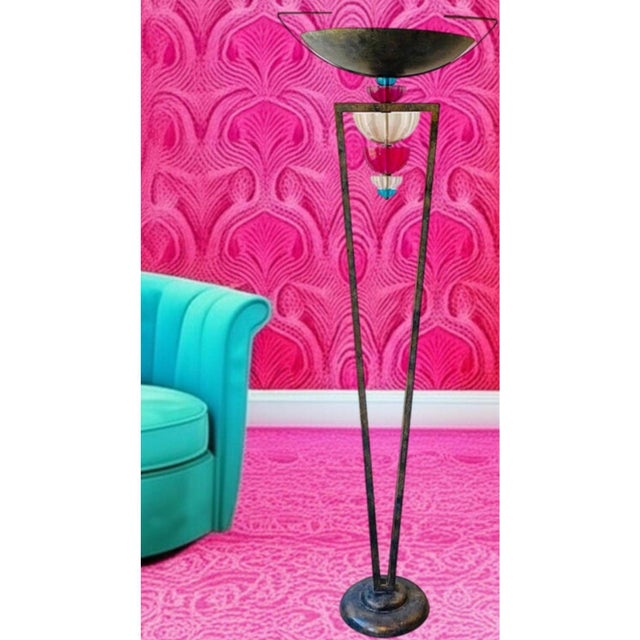 80s Vintage Hivo Van Teal Post Modern Art Deco Torchiere Lucite Floor Lamp Stunning, high end Hivo Van Teal, designer Art...