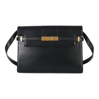 Black Calfskin Medium Manhattan Shoulder Bag For Sale