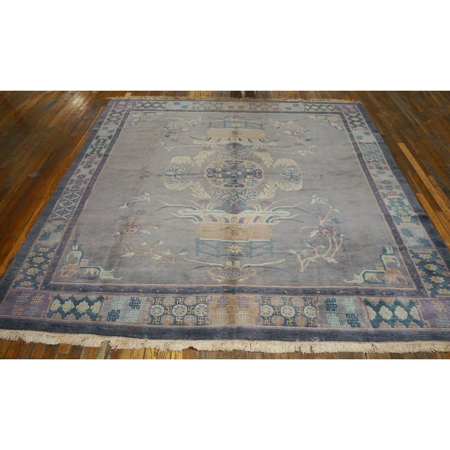 Chinese Phenomenal Gray and Purple Mauve Color With Floral Design Antique Chinese Nepal Rug For Sale - Image 3 of 6