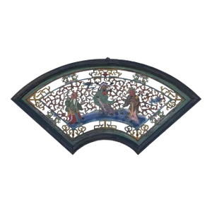 Chinese Matte Chalk Color Fan Shape Fok Lok Shou Wood Wall Panel