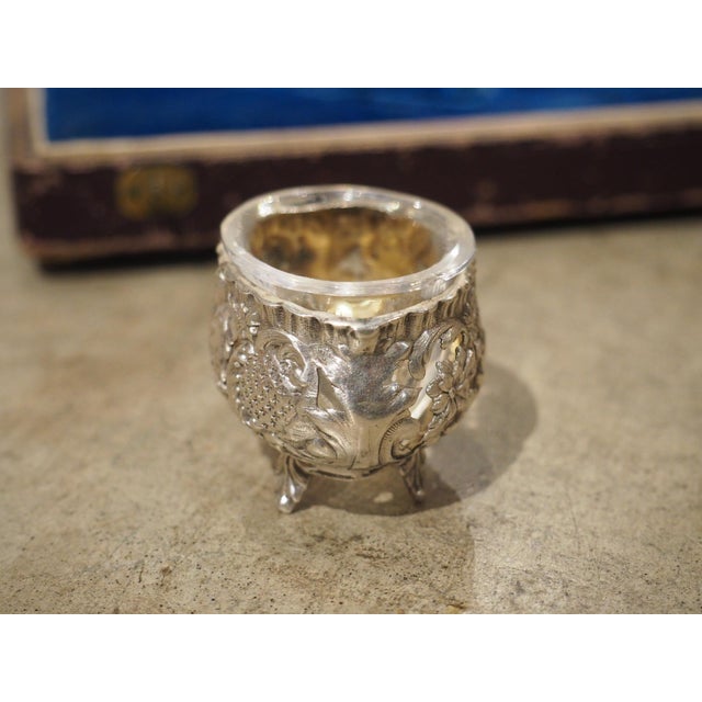 Antique French Silver and Glass Salt Cellar Set, Charles Dubret, Circa 1890 For Sale - Image 10 of 18