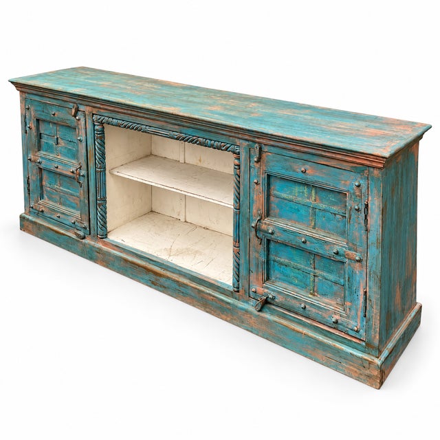 19th-C. Rustic Primitive Farmhouse Modern Painted Credenza / Cabinet / Sideboard For Sale - Image 9 of 10