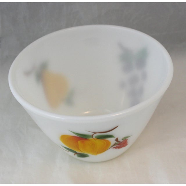 1950s Vintage Traditional Hand Painted Gay Fad Studios Fire King 7.5" Milk Glass Bowl Fruit Pattern For Sale - Image 5 of 9