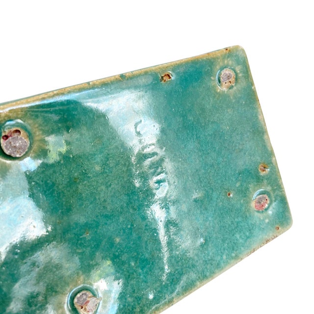 Antique 19th Century Chinese Export Porcelain Aqua Green Monochrome Glaze Pillow Form Flower Brick Block Vase For Sale - Image 9 of 9