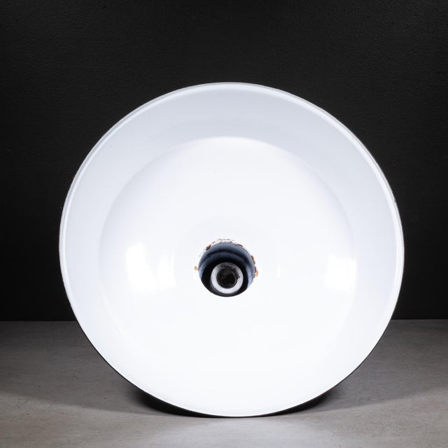 Ceramic Set of Two Benjamin 16" Enameled Porcelain Green Industrial Pendant Lights c.1950 For Sale - Image 7 of 11