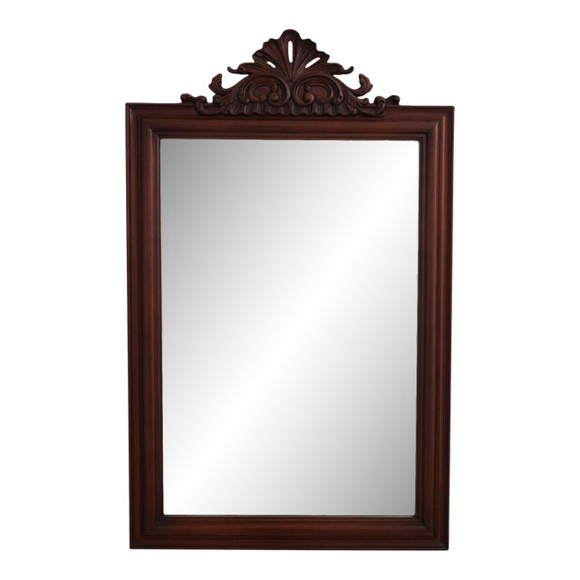 Carved Solid Mahogany Beveled Glass Mirror For Sale