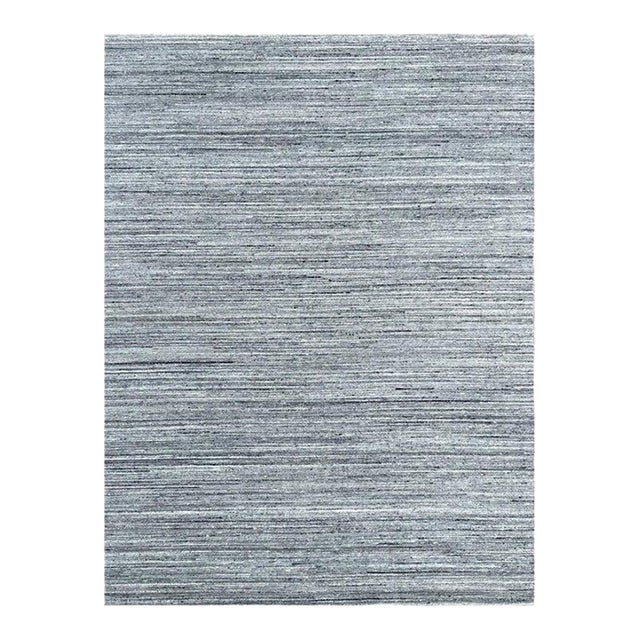 6x9 Gray Hand-Knotted Wool Textured Striated Geometric Modern Carpet Rug For Sale