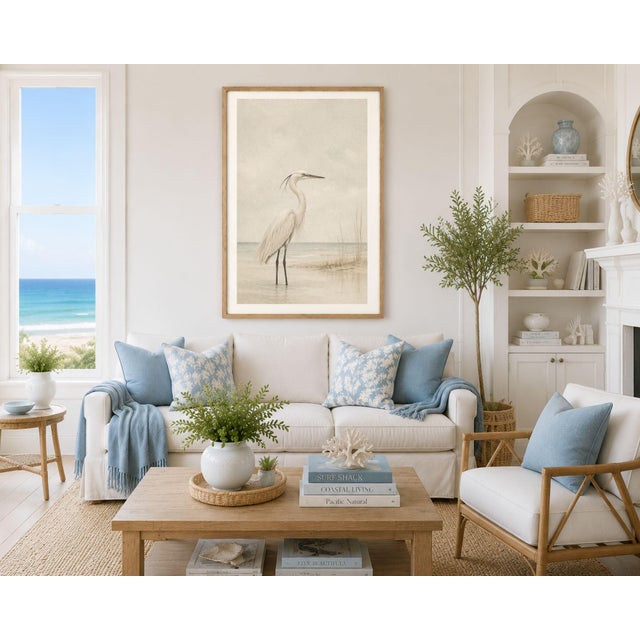 Contemporary White Egret Coastal Study, Minimalist Bird Wall Art Print, 20" X 30" For Sale - Image 3 of 7